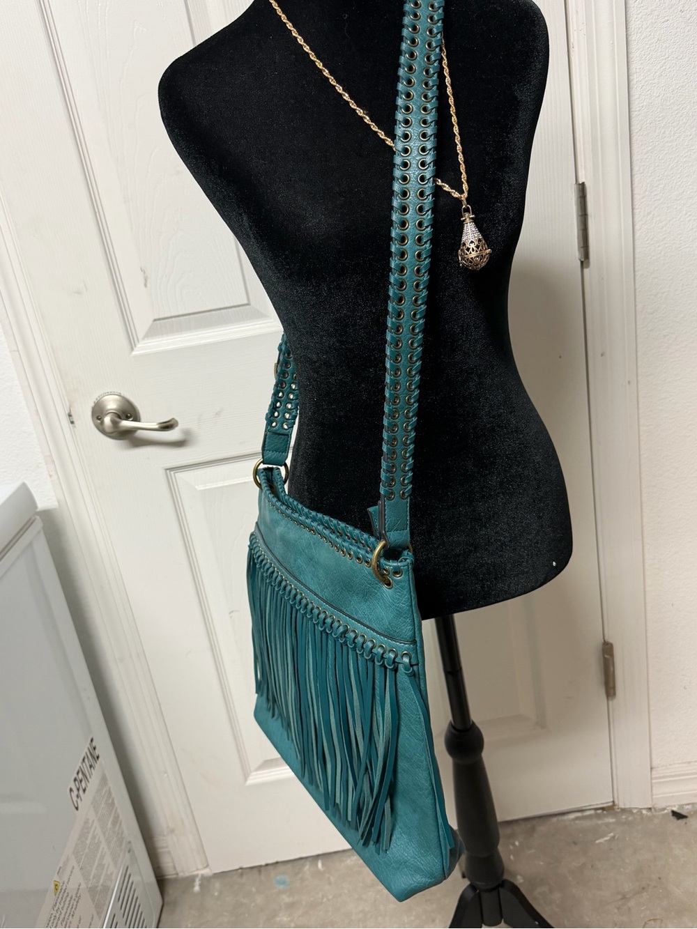 Teal Fringe Crossbody Bag - Women